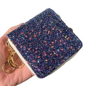 Mini Glitter Keychain Wallet Clip On Iridescent Card Holder Sparkly Small Zipper